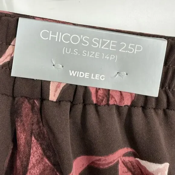 NEW NWT Chicos Sz Large/XL US 14P 2.5P Petite Wide Leg Pants Pink tROPICAL - Picture 4 of 8